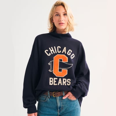 Chicago Bears Abercrombie & Fitch Women's Sunday Oversized Funnel Neck Sweatshirt - Navy