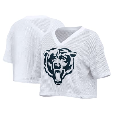 Chicago Bears Fanatics Women's Oversized Mesh Cropped V-Neck Jersey - White