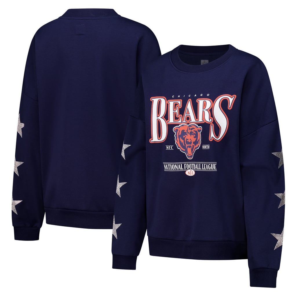 Chicago Bears Gameday Couture Women's Rhinestone Star Sleeve Settle the Score Oversized Tri-Blend Pullover  - Navy