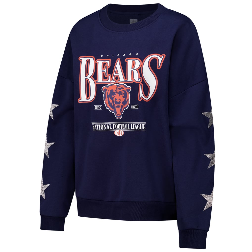 Chicago Bears Gameday Couture Women's Rhinestone Star Sleeve Settle the Score Oversized Tri-Blend Pullover  - Navy