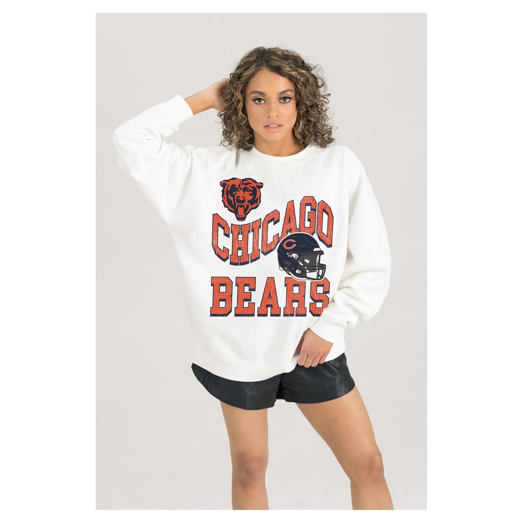  Chicago Bears Gameday Couture Women's Oversized Hard Earned Premium Fleece Pullover Sweatshirt - White