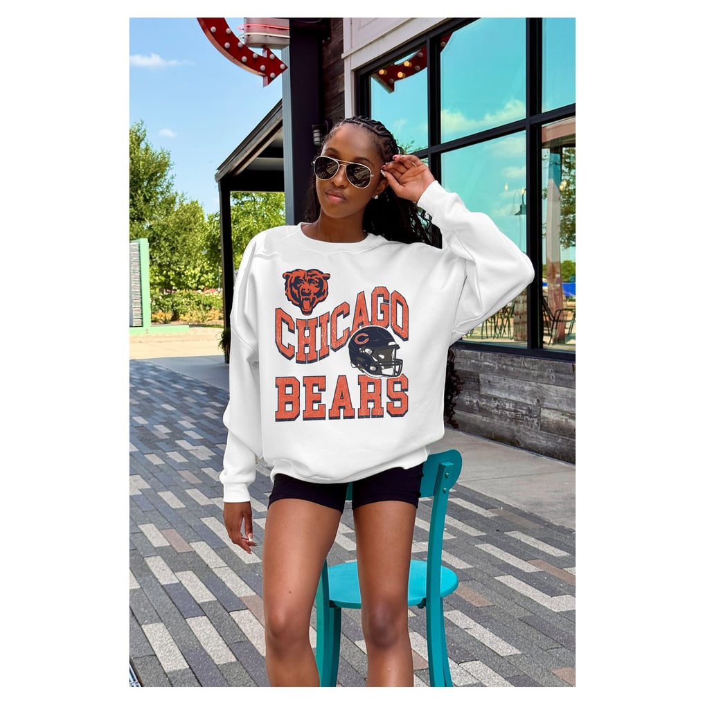  Chicago Bears Gameday Couture Women's Oversized Hard Earned Premium Fleece Pullover Sweatshirt - White