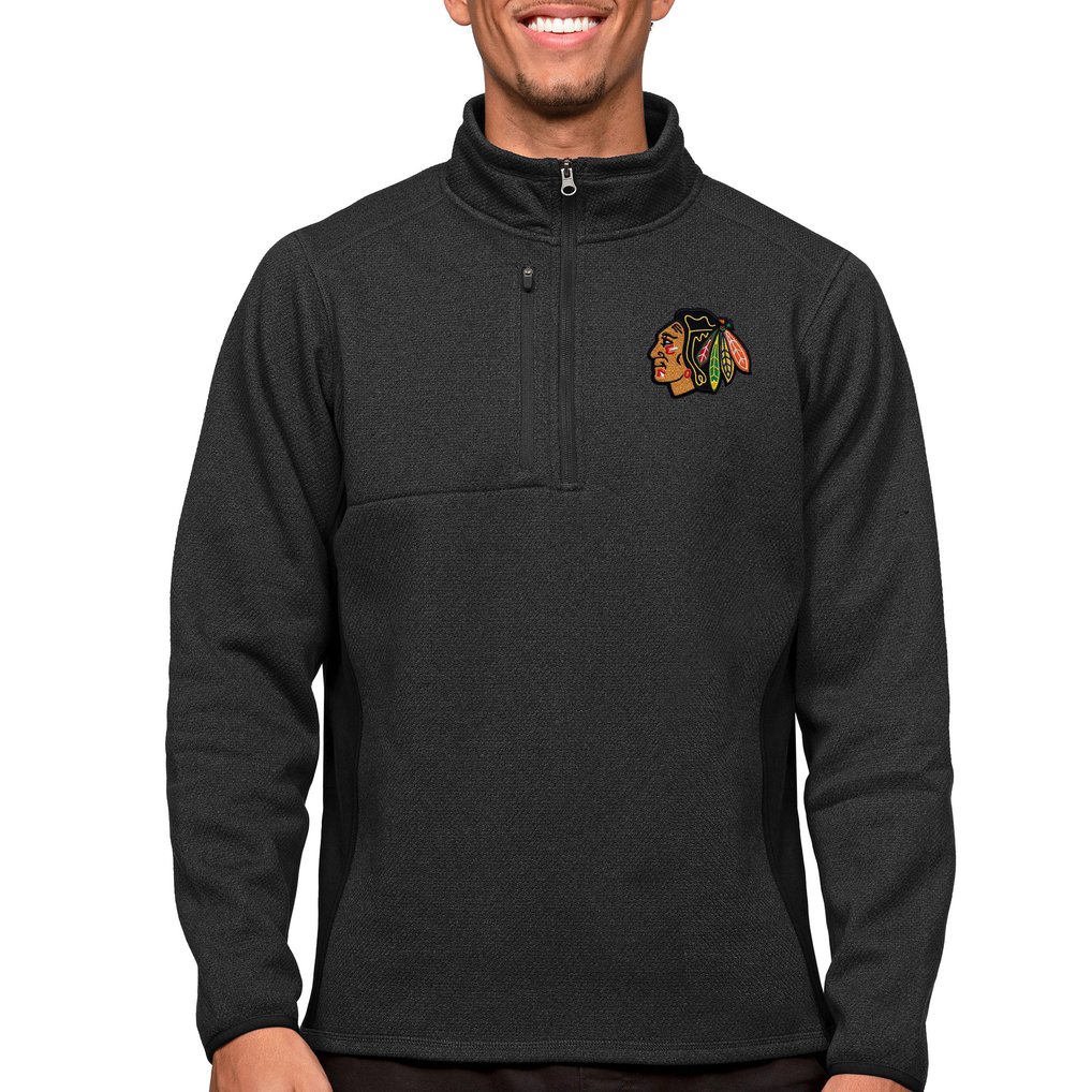 Chicago Blackhawks Antigua Course Quarter-Zip Pullover Top - Heather Black