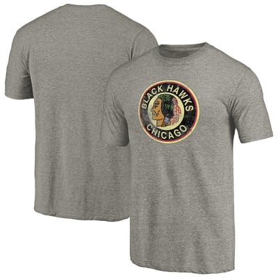Chicago Blackhawks Throwback Logo 1937-1938 Tri-Blend T-Shirt - Ash