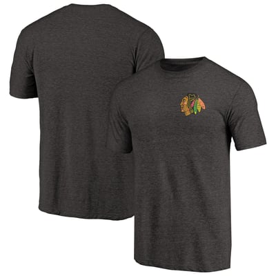 Chicago Blackhawks Primary Logo Left Chest Distressed Tri-Blend T-Shirt - Black