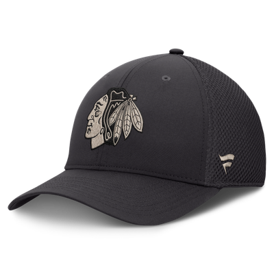 Chicago Blackhawks Fanatics Road Meshback Stretch Hat - Charcoal