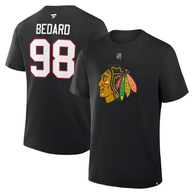 Connor Bedard Chicago Blackhawks Fanatics Authentic Stack Name & Number T-Shirt - Black