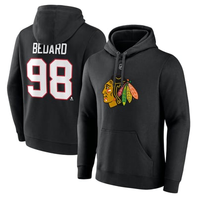 Connor Bedard Chicago Blackhawks Fanatics Authentic Stack Name & Number Tri-Blend Pullover Hoodie - Black
