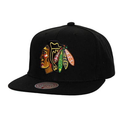 Chicago Blackhawks Mitchell & Ness Core Top Spot Snapback Hat - Black