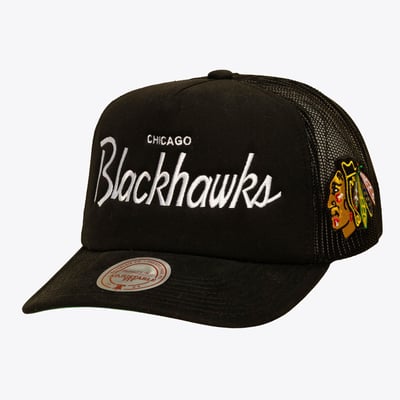 Chicago Blackhawks Mitchell & Ness Head Coach Trucker Adjustable Hat - Black