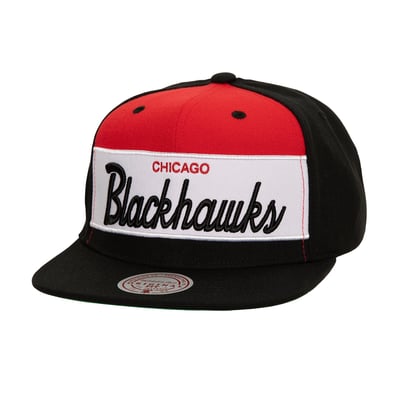 Chicago Blackhawks Mitchell & Ness Retro Script Colorblock Snapback Hat - Black