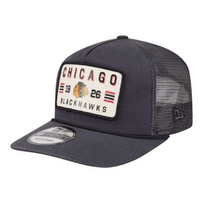 Chicago Blackhawks New Era Washed Patch 19TWENTY Trucker Adjustable Hat - Charcoal