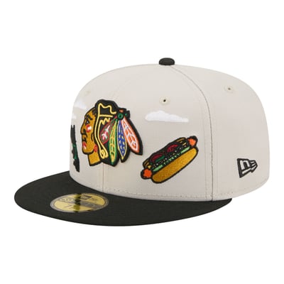  Chicago Blackhawks New Era Localized City Icon 59FIFTY Fitted Hat - Tan/Black