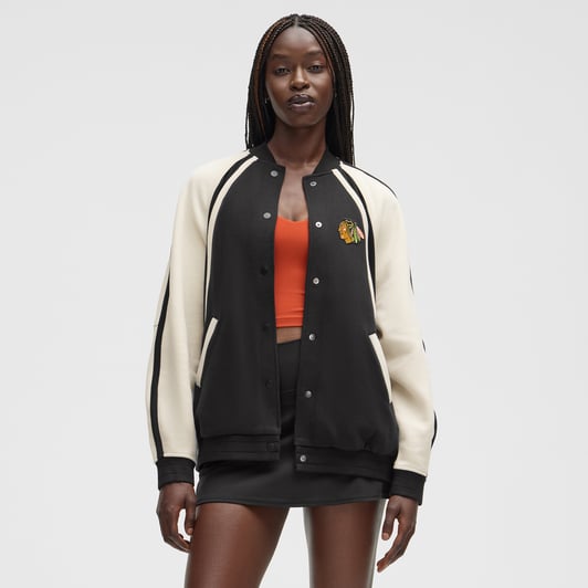 Chicago Blackhawks lululemon Women's Scuba Oversized Full-Snap Varsity Jacket - Black