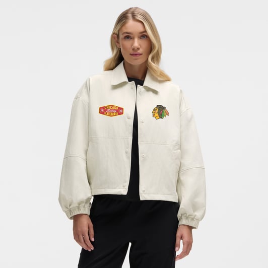 Chicago Blackhawks lululemon Women's Coach's Full-Button Jacket - Heathered Bone