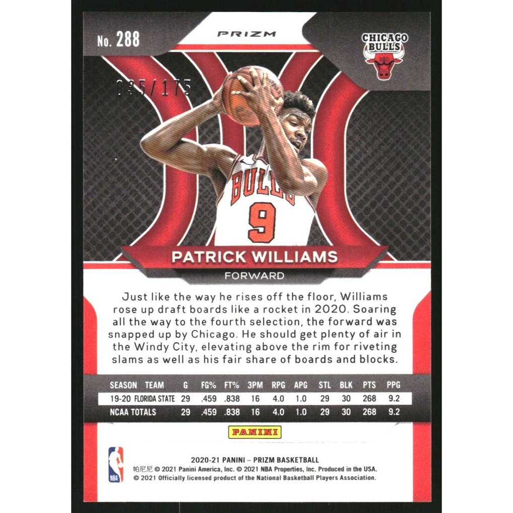 2020-21 Panini Prizm Prizms Fast Break Blue #288 Patrick Williams