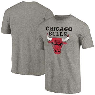 Chicago Bulls Distressed Team Logo Tri-Blend T-Shirt - Heather Gray