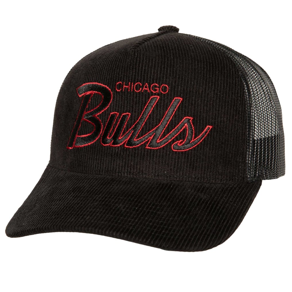 Chicago Bulls Mitchell & Ness Times Up Classic Script Cord Trucker Hat - Black