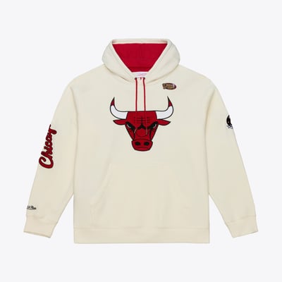 Chicago Bulls Mitchell & Ness Hardwood Classics Chainstitch Premium Fleece Hoodie - Cream