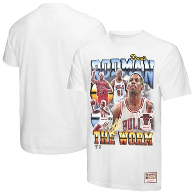 Dennis Rodman Chicago Bulls Mitchell & Ness Hardwood Classics Commemorative Player Collage T-Shirt - White