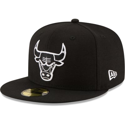 Chicago Bulls New Era Black & White Logo 59FIFTY Fitted Hat - Black