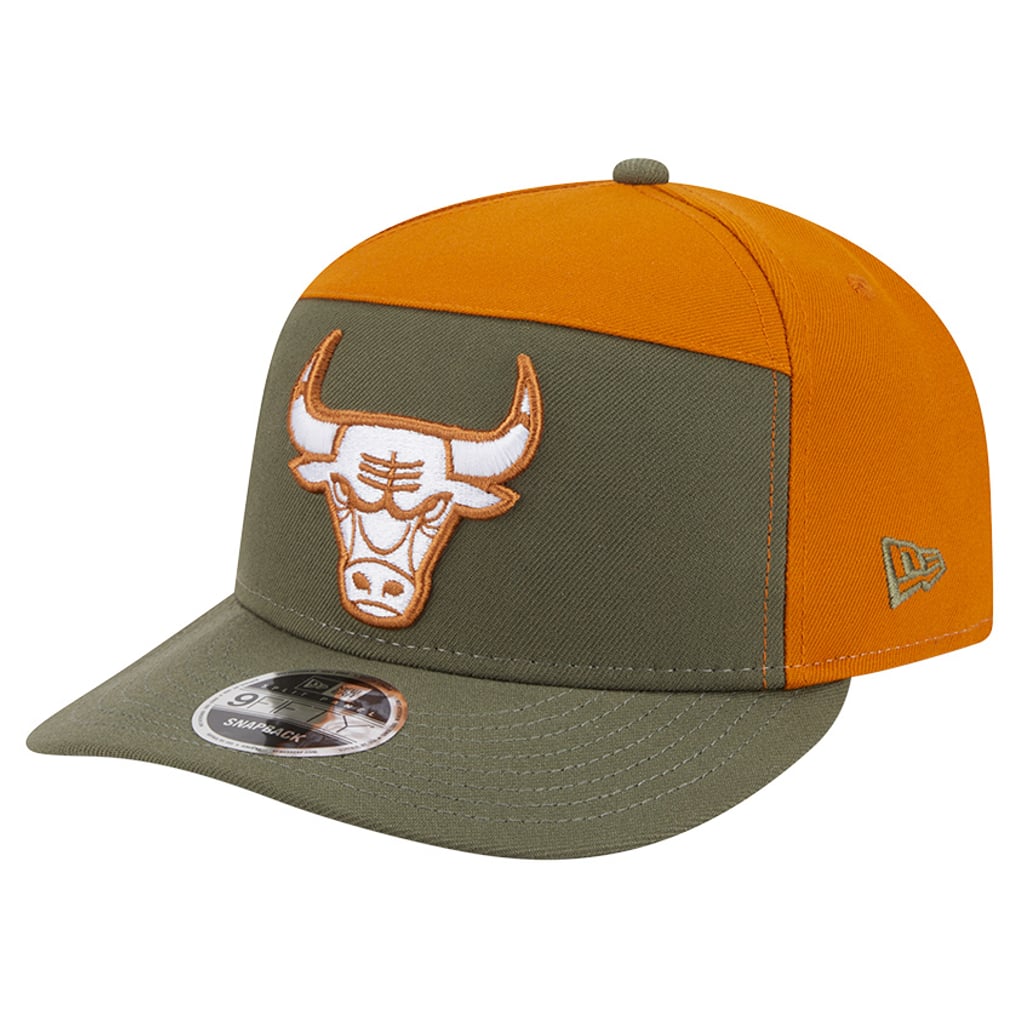  Chicago Bulls New Era Two-Tone Color Pack Split Panel 9FIFTY Adjustable Hat - Olive/Burnt Orange