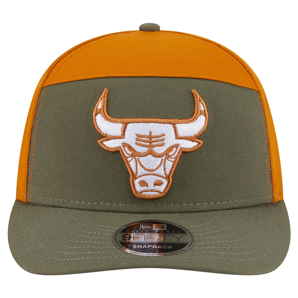  Chicago Bulls New Era Two-Tone Color Pack Split Panel 9FIFTY Adjustable Hat - Olive/Burnt Orange