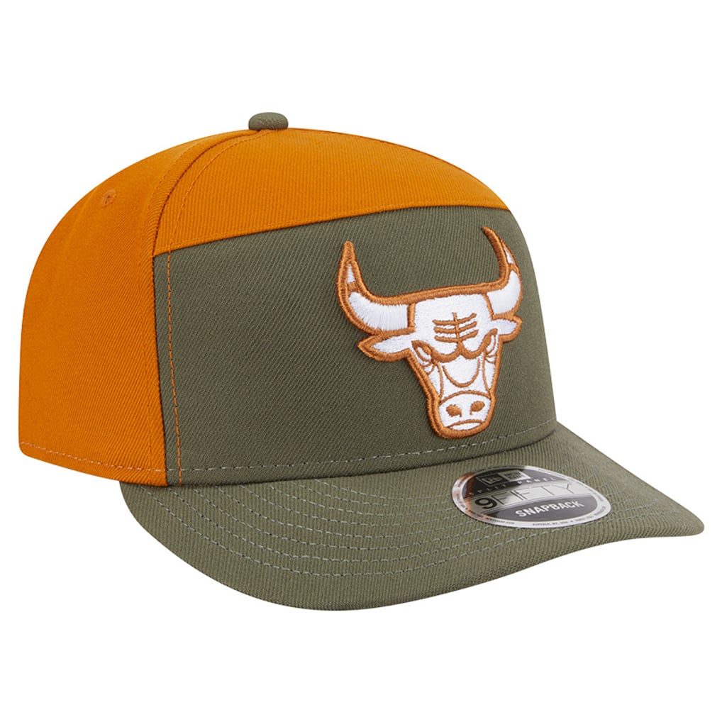  Chicago Bulls New Era Two-Tone Color Pack Split Panel 9FIFTY Adjustable Hat - Olive/Burnt Orange