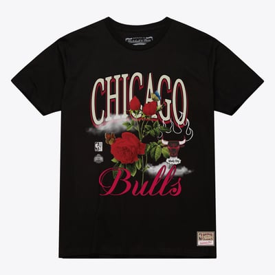  Chicago Bulls Mitchell & Ness Unisex Floral Graphic T-Shirt - Black