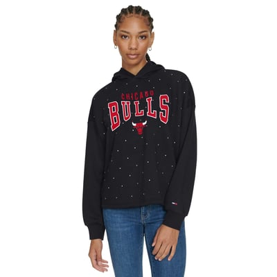 Chicago Bulls Tommy Jeans Women's Stella Cropped Pullover Hoodie - Black