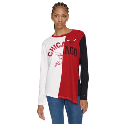 Chicago Bulls Tommy Jeans Women's Amelia Color Blocked Long Sleeve T-Shirt - White/Red