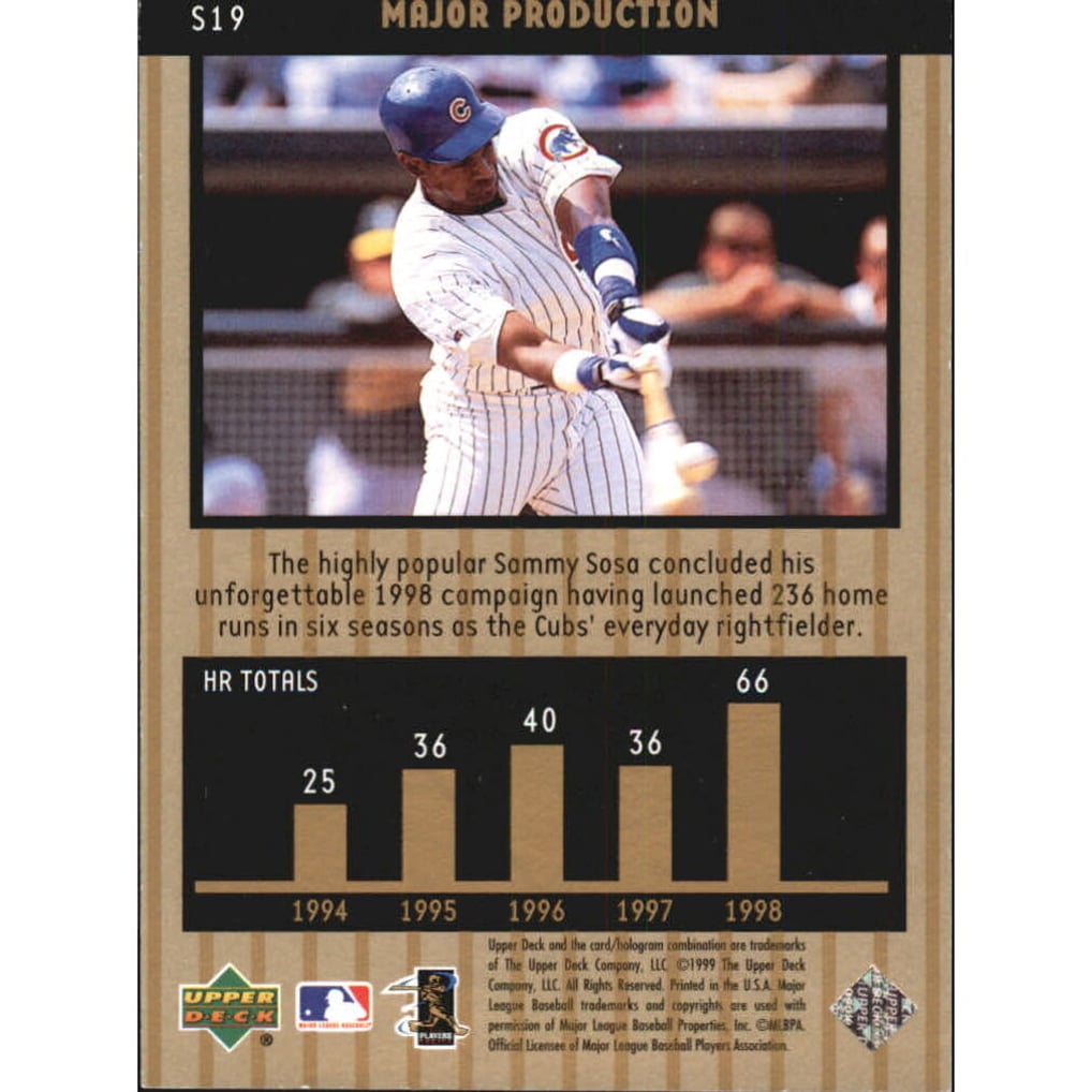 1999 Upper Deck Ovation Major Production #S19 Sammy Sosa
