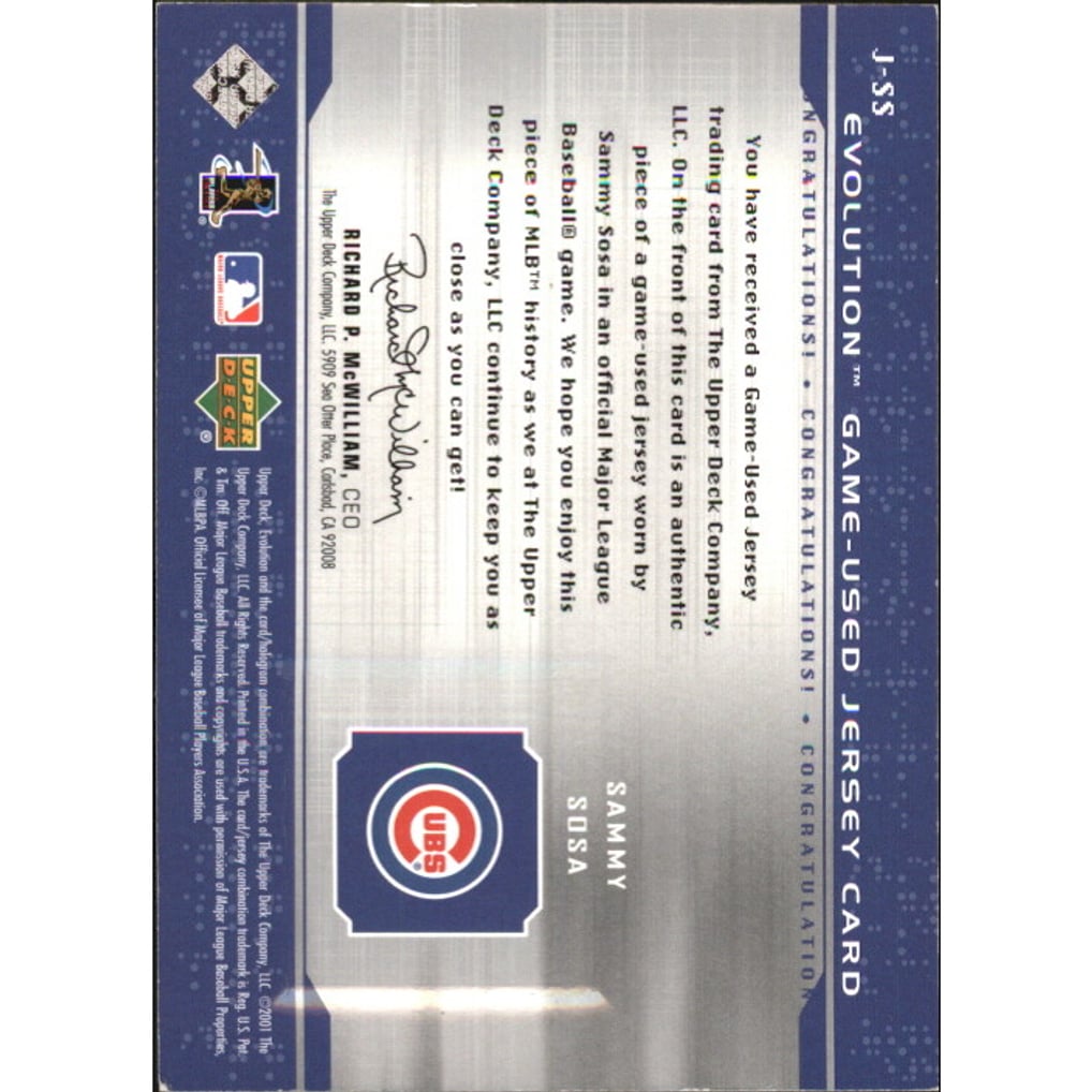 2001 Upper Deck Evolution Game Jersey #JSS Sammy Sosa
