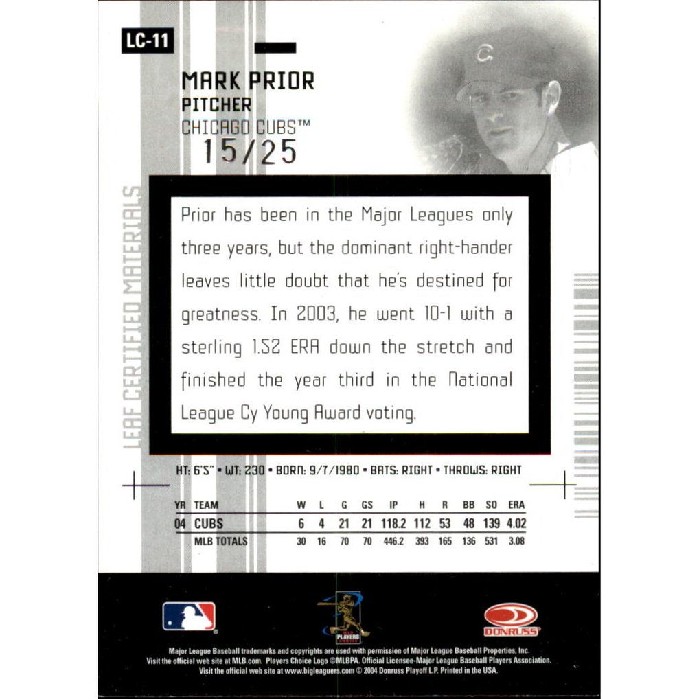 2005 Leaf Certified Materials Preview Mirror Gold #11 Mark Prior