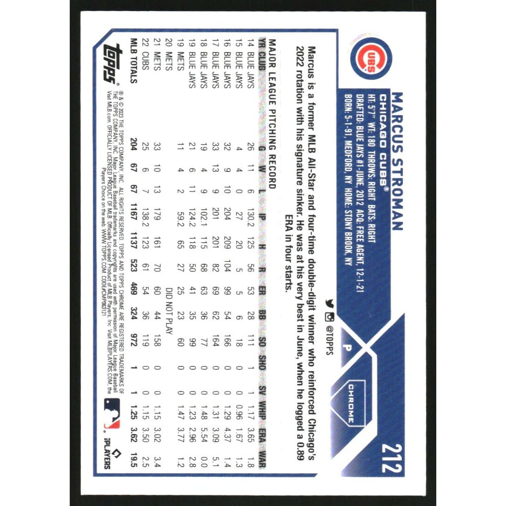 2023 Topps Chrome Green Wave Refractors #212 Marcus Stroman