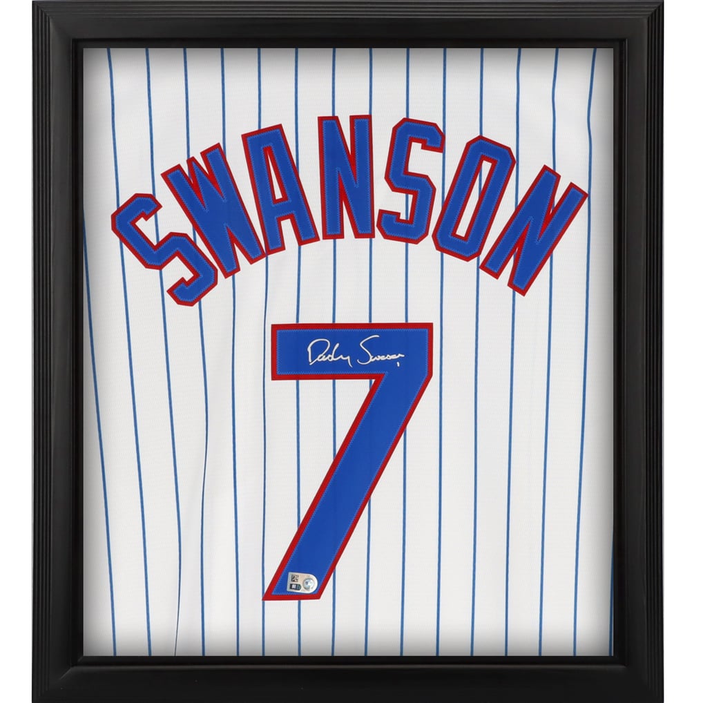 Dansby Swanson Chicago Cubs Autographed Fanatics Authentic Framed White Nike Replica Jersey Shadowbox