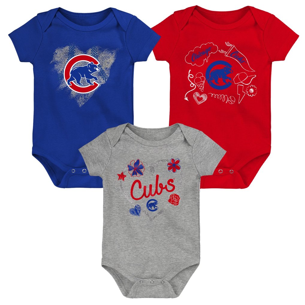 Chicago Cubs Infant Batter Up 3-Pack Bodysuit Set - Royal/Red/Gray