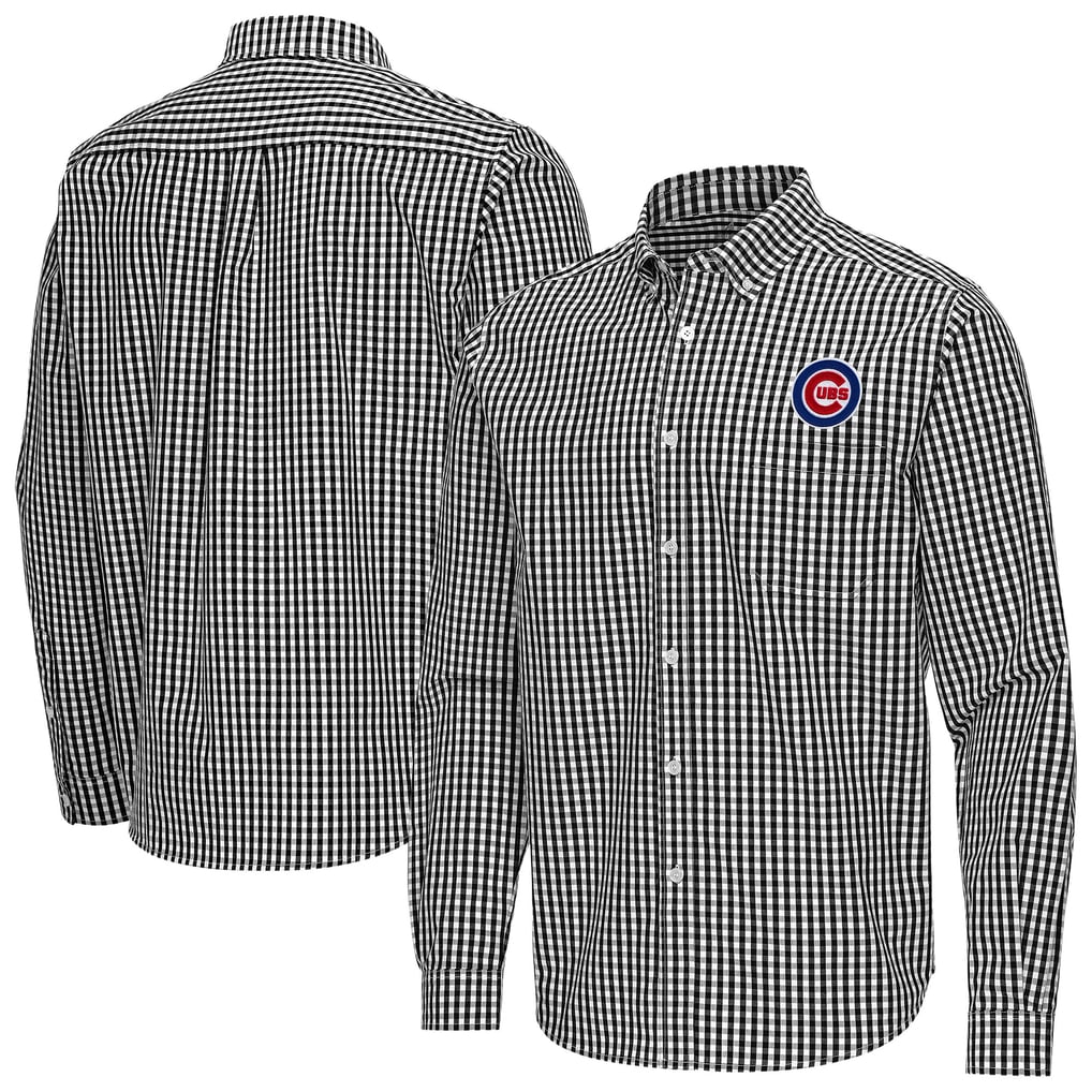Chicago Cubs Antigua Ellis Woven Tri-Blend Button-Down Shirt - Black