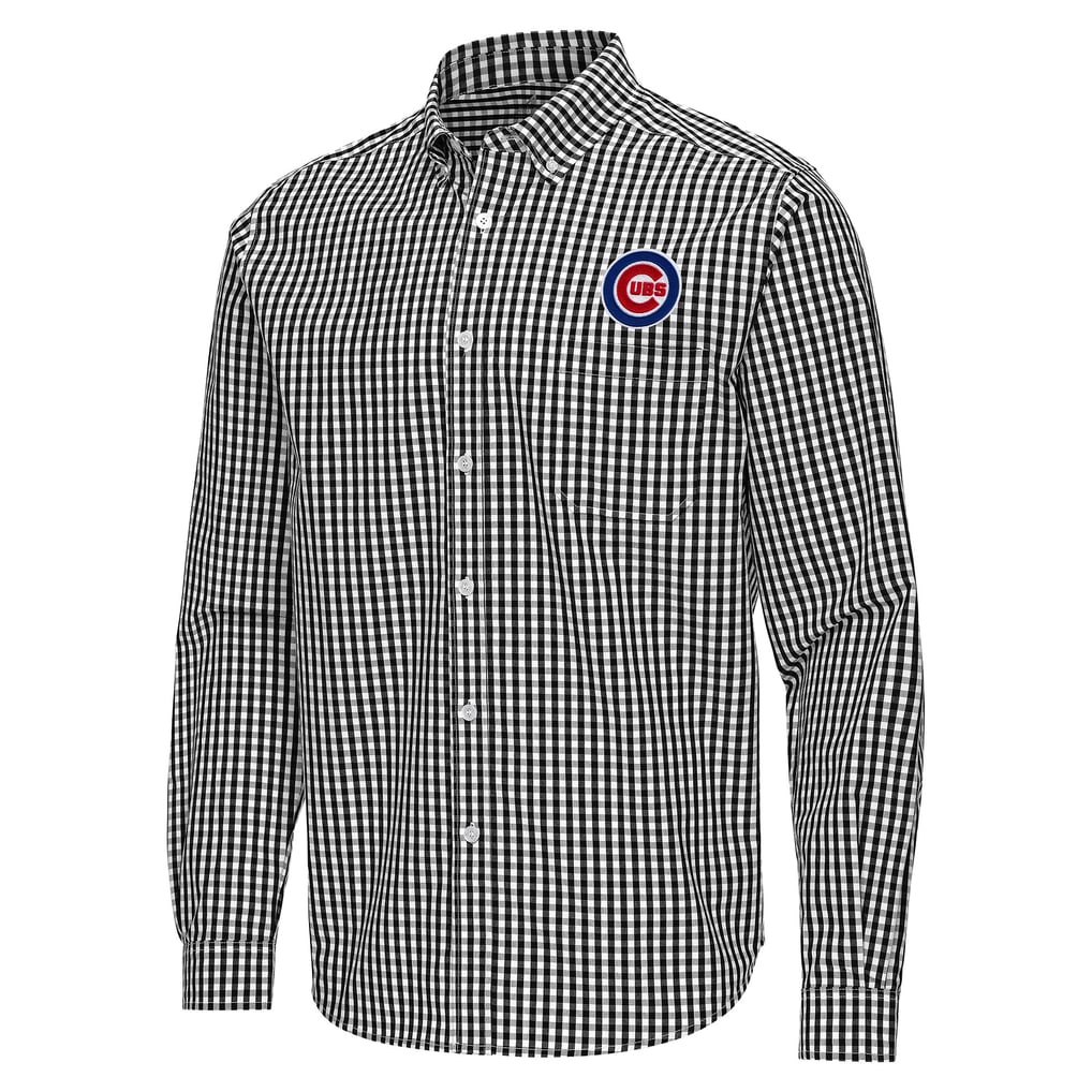Chicago Cubs Antigua Ellis Woven Tri-Blend Button-Down Shirt - Black