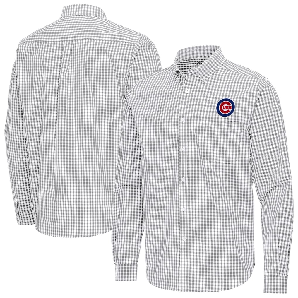 Chicago Cubs Antigua Ellis Woven Tri-Blend Button-Down Shirt - Gray