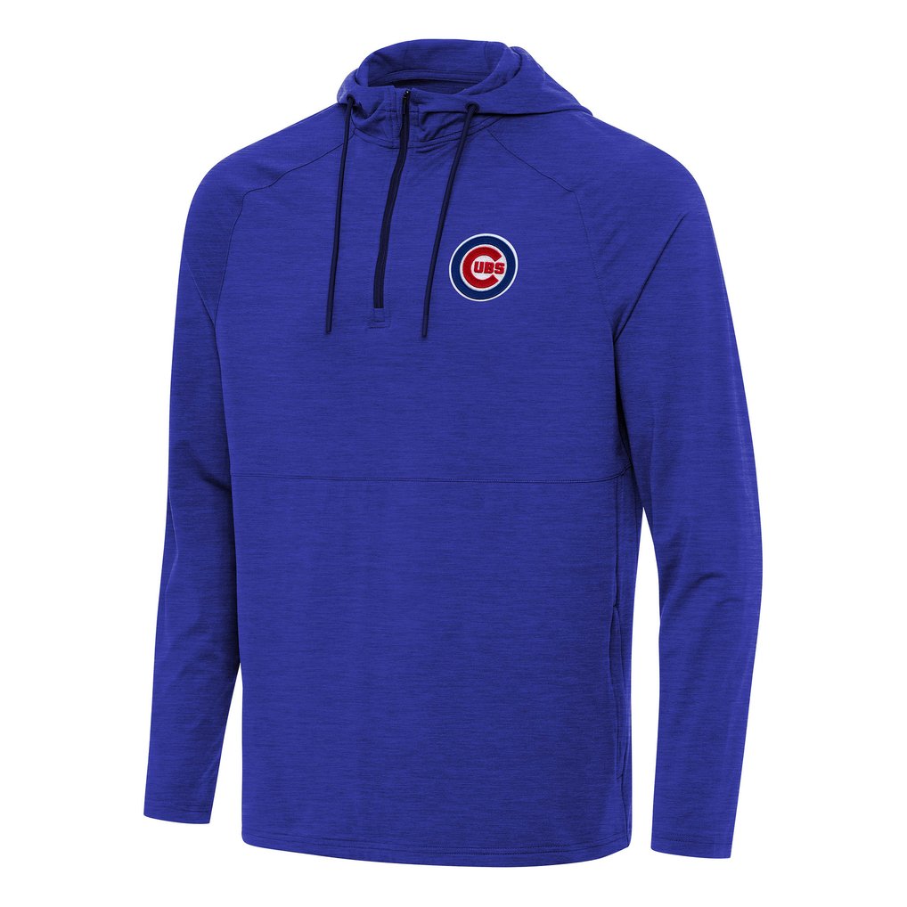 Chicago Cubs Antigua Spikes Quarter-Zip Pullover Hoodie - Heather Royal