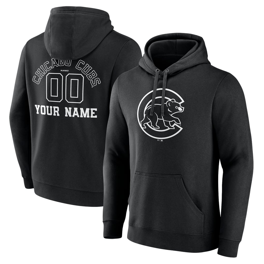 Chicago Cubs Monochrome Personalized Name & Number Pullover Hoodie - Black
