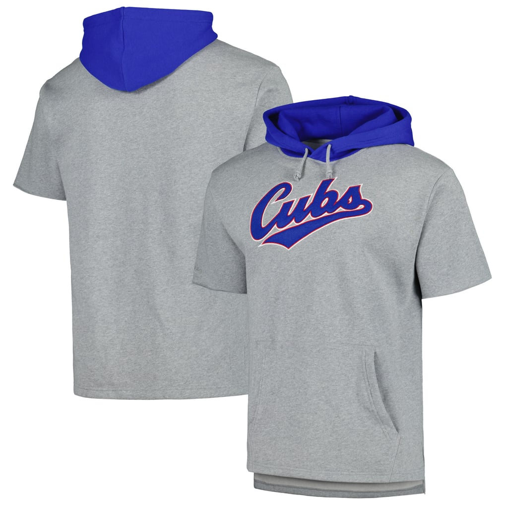 Chicago Cubs Mitchell & Ness Postgame Short Sleeve Pullover Hoodie - Heather Gray