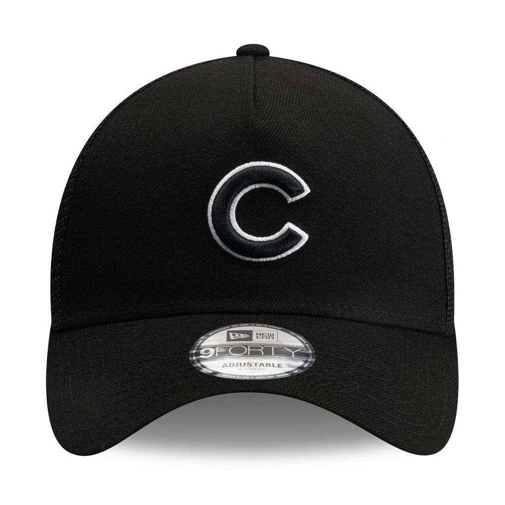 Chicago Cubs New Era Side Script 9FORTY A-Frame Trucker Adjustable Hat - Black