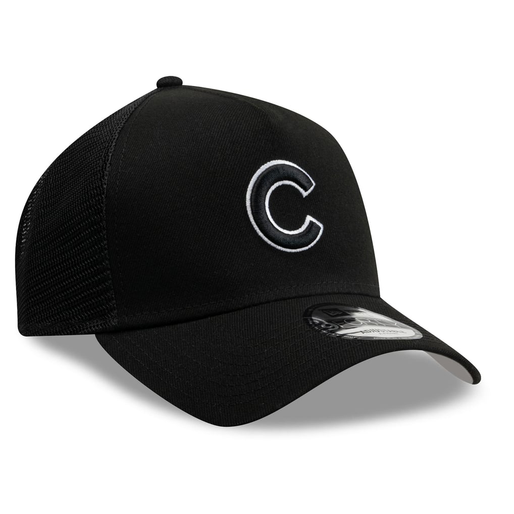 Chicago Cubs New Era Side Script 9FORTY A-Frame Trucker Adjustable Hat - Black
