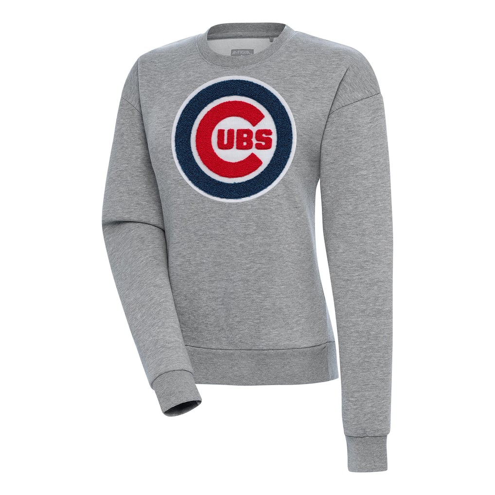  Chicago Cubs Antigua Women's Victory Chenille Pullover Sweatshirt - Heather Gray