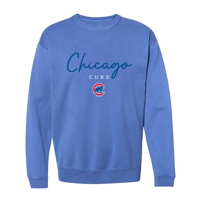  Chicago Cubs Soft as a Grape Women's Pigment Dye Crewneck Sweatshirt - Royal