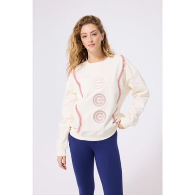  Chicago Cubs Terez Women's Baseball Stitch Pullover Sweatshirt - Cream