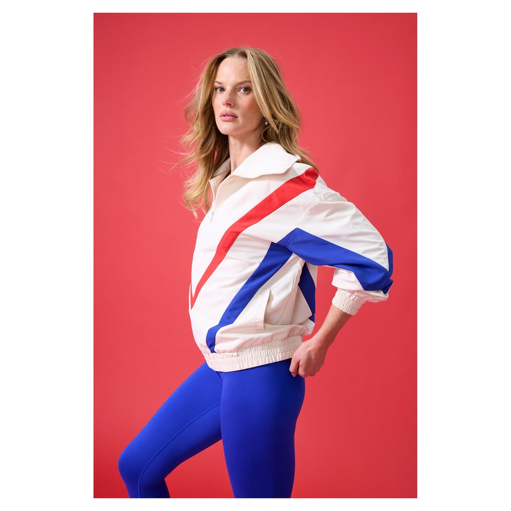  Chicago Cubs Terez Women's Ripstop Chevron Quarter-Zip Pullover - Cream