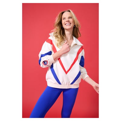  Chicago Cubs Terez Women's Ripstop Chevron Quarter-Zip Pullover - Cream